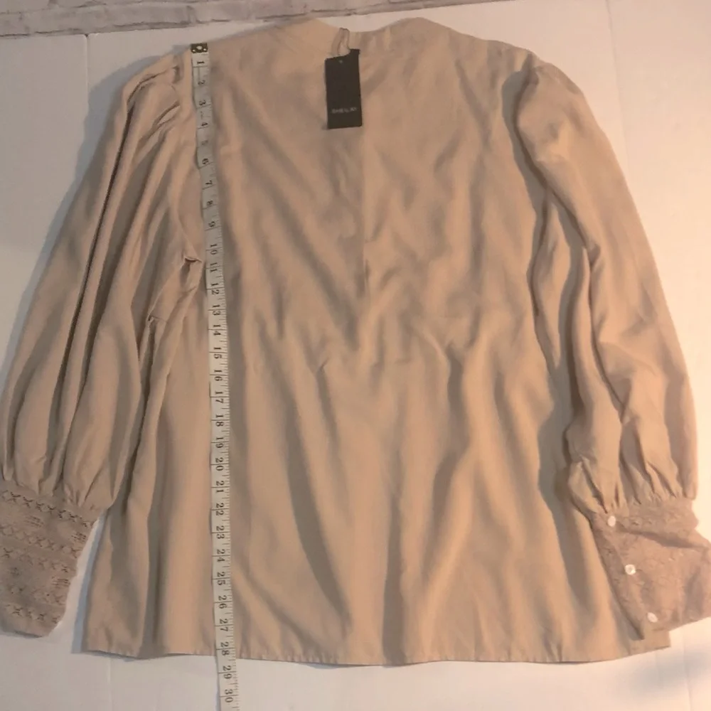 Sheilay long sleeve ruffle lace Bohemian prairie peasant top Tan Plus size 3X - Picture 9 of 13